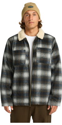2025 Billabong Mens Hills Sherpa Lined Wool Plaid Jacket EBYJK00136 - Raven