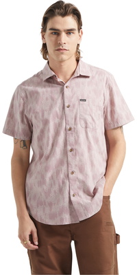 2026 Brixton Mens Charter Print Shirt 01218 - Dark Pink / Silver Crackle Paint