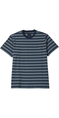2026 Brixton Mens Nova Stripe Pocket Tee 22975 - Midnight Blue / Future Grey Worn