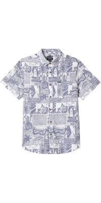 2026 Brixton Mens Charter Print Shirt 01218-NVYWC - Navy / White Collage