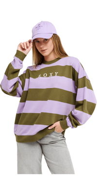 2026 Roxy Womens Strictly Stripes Oversized Sweatshirt ERJFT05071 - Winter Moss Stricty Striipe